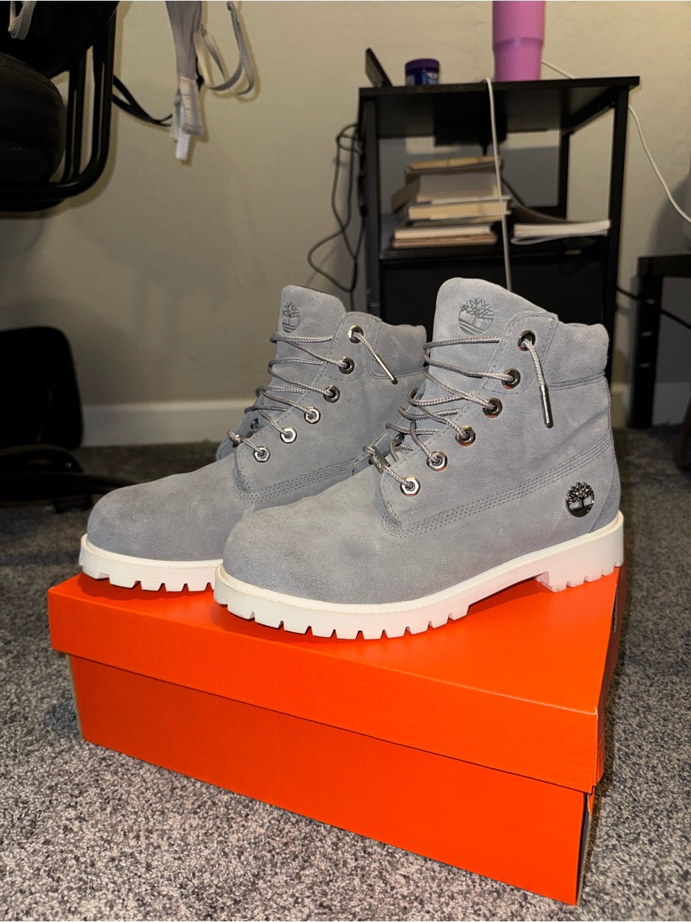 Timberland Boys Light Gray Suede Lace-Up Boots